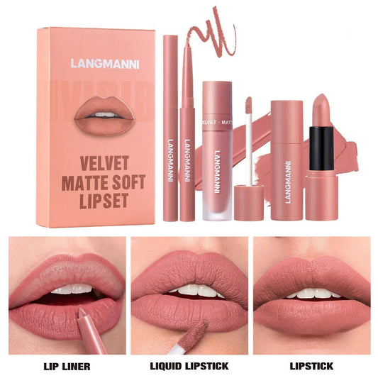 6 Farben Lipliner Flüssiger Lippenstift & Lippenstift 3-teiliges Set