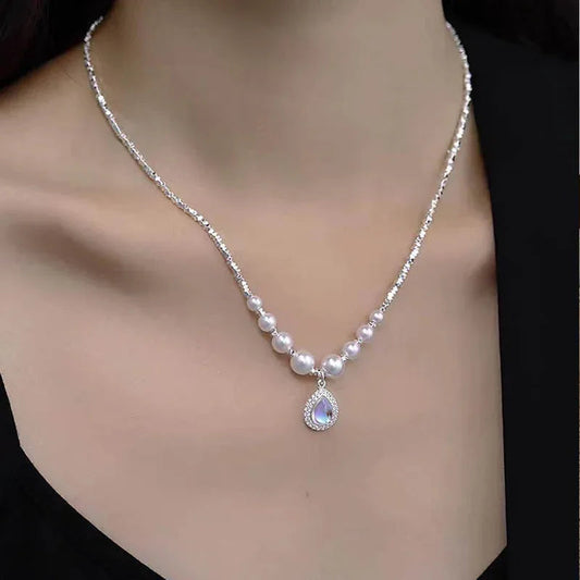 Ozeanblaue Wassertropfen-Perlenkette für Damen
