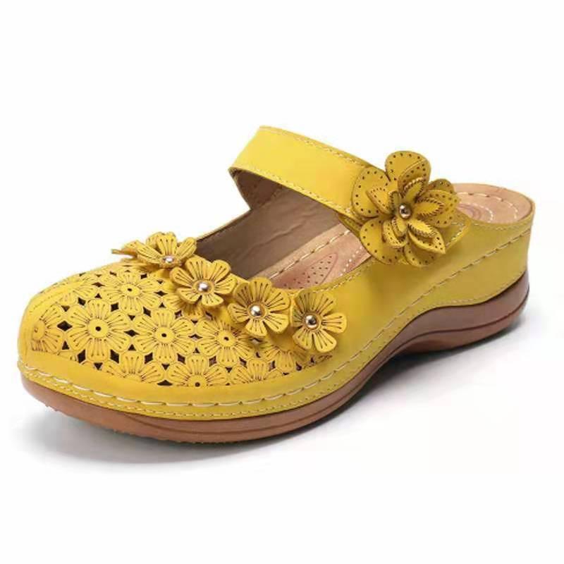 Sommerschuhe Vintage Blumen Keilabsatz Damensandalen
