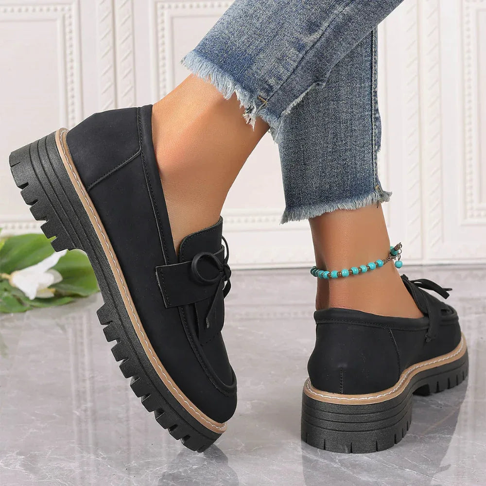 Modische Schnallen-Loafer für Damen Britischer Stil Höhenerhöhende Freizeitschuhe mit dicker Sohle