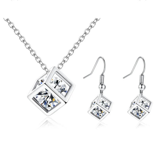 Wasserkristall Schmuckset aus Kupfer mit Zirkonia, Ohrringe & Halskette