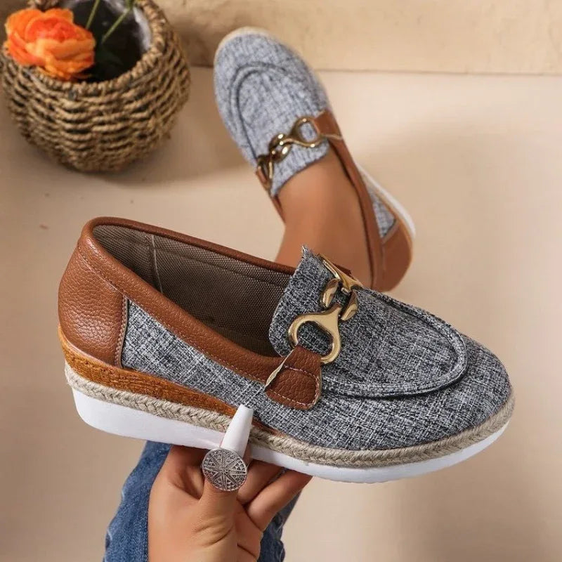 Loafers Freizeitpumps Damen Oberbekleidung Schnalle Keil Plateau Loafers Slip-On Slipper