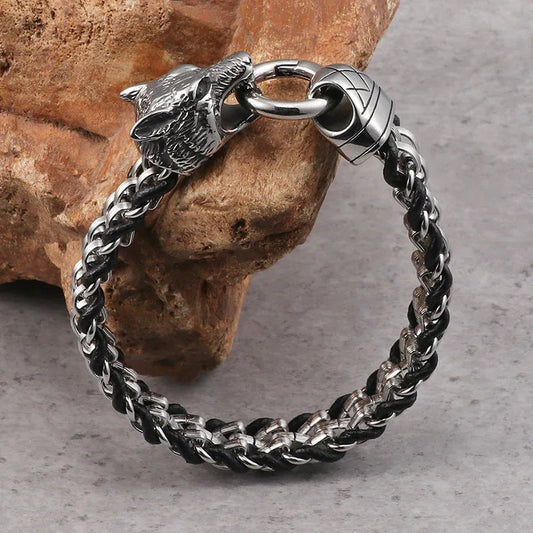 Herrenarmband aus Titanstahl mit Wolfskopfmotiv