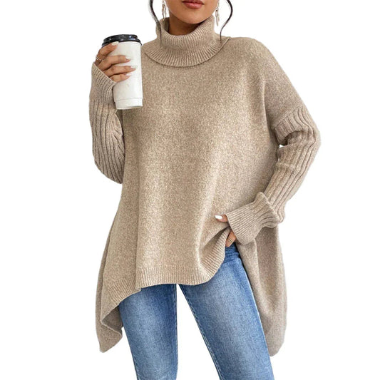 Unregelmäßiger Rollkragenpullover Winter Locker Langarm Strickoberteil Freizeit Warmer Pullover Damenbekleidung