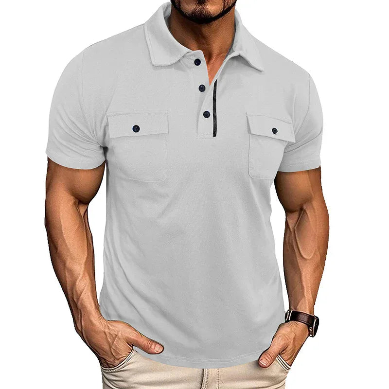 Sommer-Poloshirt mit Reverskragen und Brusttaschen, kurze Ärmel, Oberteile für Herren, Outdoor-Mode
