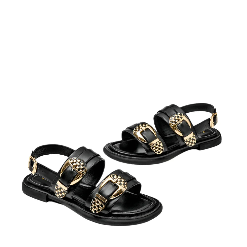 Damen Sommerschuhe Flache Leder Römersandalen
