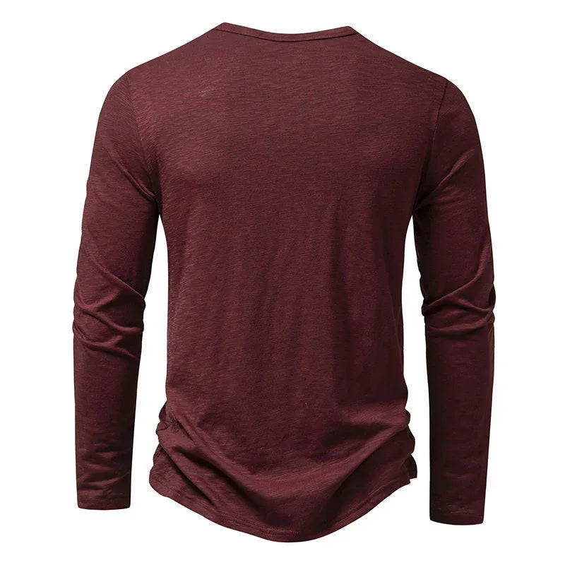 Herren Langarm-T-Shirt Mode Lässiger Einfarbiger Pullover Button Top Herbst- und Frühlingskleidung