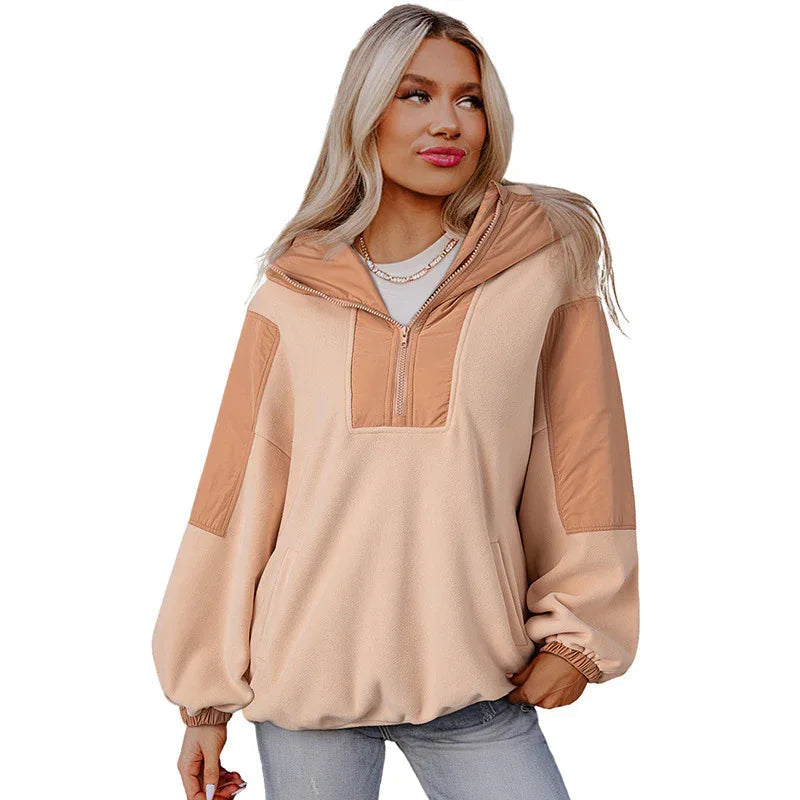 Freizeit-Stil Oversize Damen Hoodie mit Kontrastfarbe und langen Ärmeln