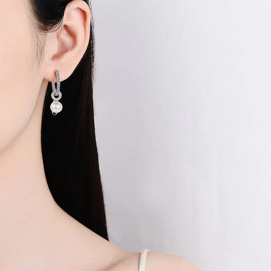 925 Sterling Silber Süßwasserperlen Inlay Moissanit Ohrringe für Damen