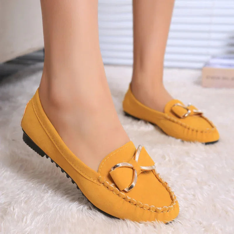 Mode-Schleifen-Ballerinas Schuhe Damen Lässige Uni Loafers Bequeme Sommerschuhe