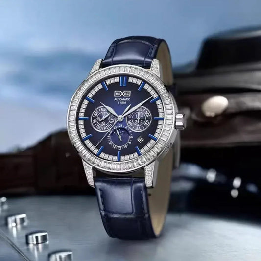 Elegante mechanische Herrenuhr mit Diamantlünette