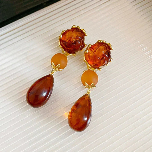 Damen-Vintage-Ohrringe Wassertropfen-Quaste Maillard-Stil