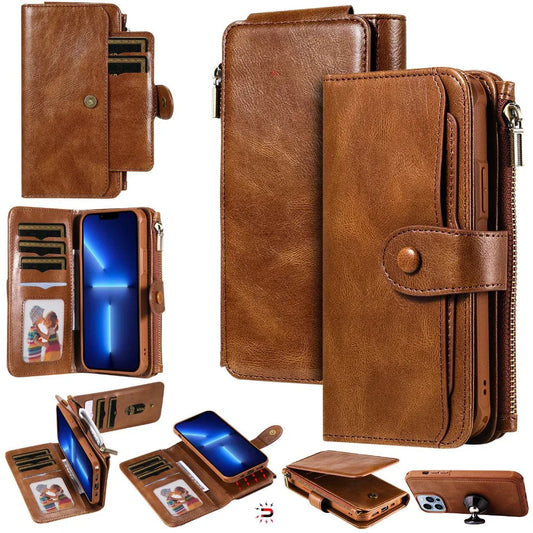 Leder Retro Handyhülle Multifunktionsbrieftasche mit Magnetverschluss
