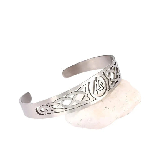 Asgard Crafted Handgefertigtes Wikinger-Edelstahlarmband mit Walknotsymbol und keltischem Design