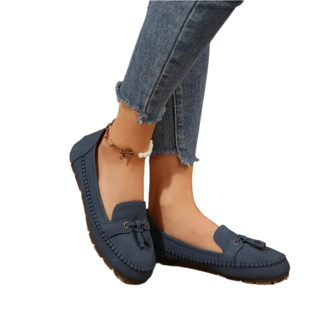 Damen Loafer mit runder Kappe, modisch, rutschfest, weich, bequem, flache Schuhe