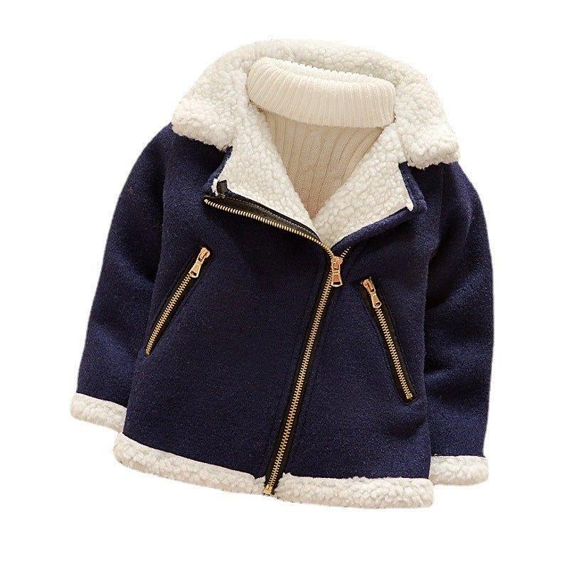 Kinder Verdickter Fleece-Lammwollmantel