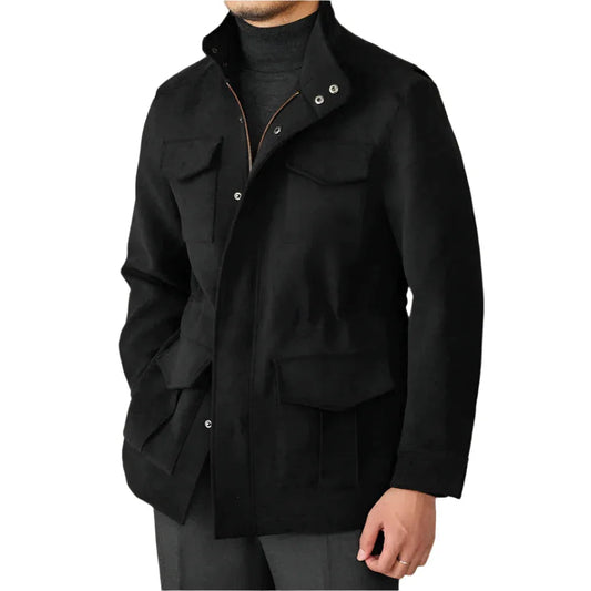 Elastischer Bund Stehkragen Multi-Pocket Safari Vintage Herren Jacke