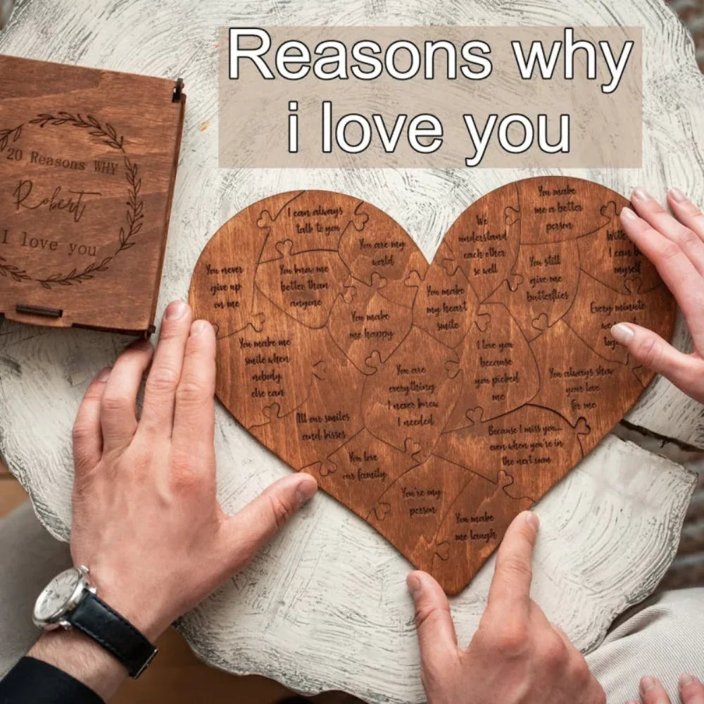 Gründe, warum ich dich liebe Holz-Herz-Puzzle Romantisches Hochzeitsgeschenk zum Jahrestag für Ehefrau Ehemann Geburtstagsgeschenke Valentinstagsgeschenk