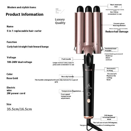 LCD-Bildschirm Haarglätter mit vier einstellbaren Temperaturstufen Lockenstab für Frauen
