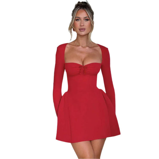 Low-Neck Long-Sleeved Fashionable Evening Party Clothing Dress For Women