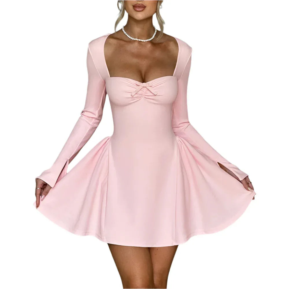 Low-Neck Long-Sleeved Fashionable Evening Party Clothing Dress For Women