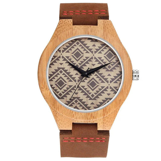 Men's Slim Fashionable Wood Watch With Leather Strap