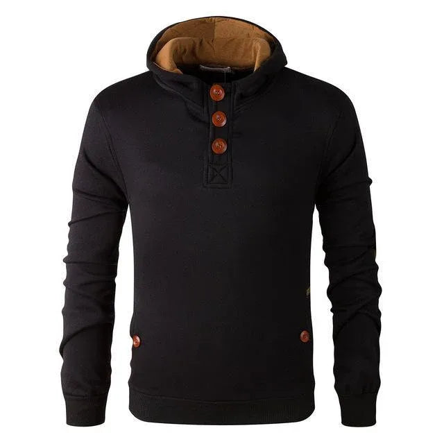 Herren Slim Fit Kapuzenpullover mit Holzknöpfen und Fleece-Futter