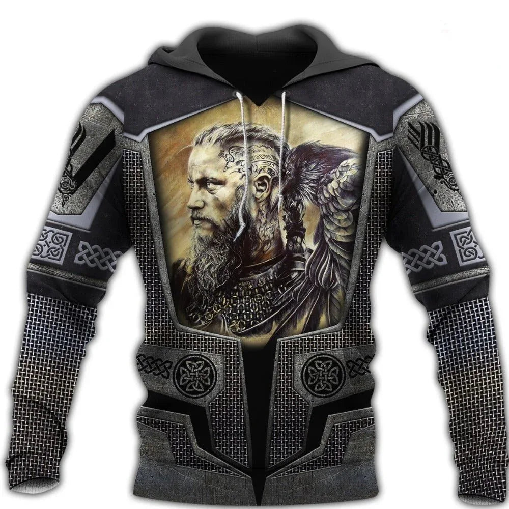 Ragnar Wikinger Bedruckter Pullover Street Trend Klassischer Kapuzenpullover