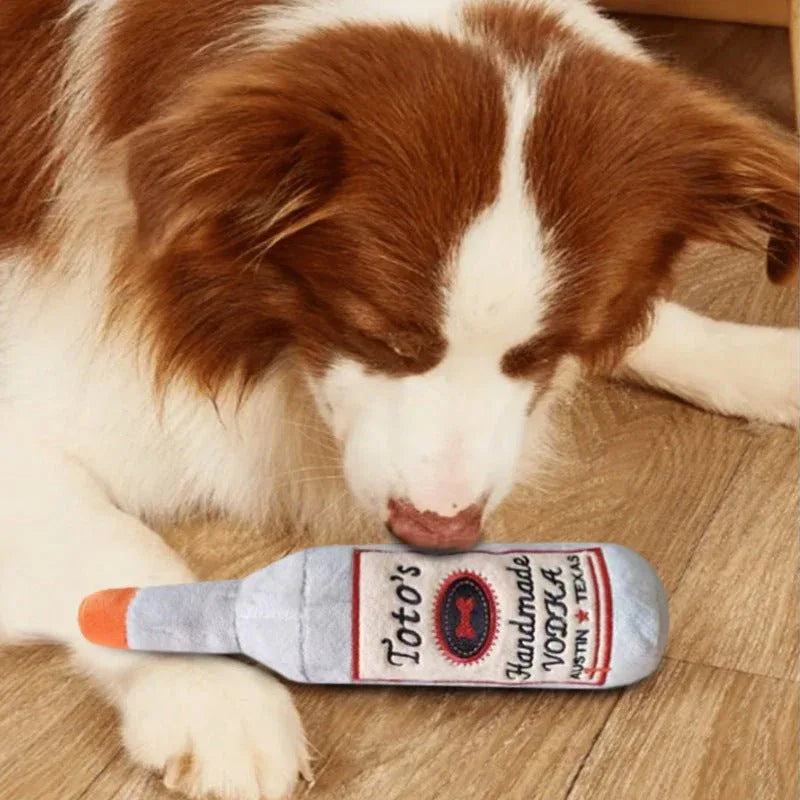 Weiches, bequemes Haustier-Plüsch-Sound-Wein-Flaschen-Hundekauspielzeug