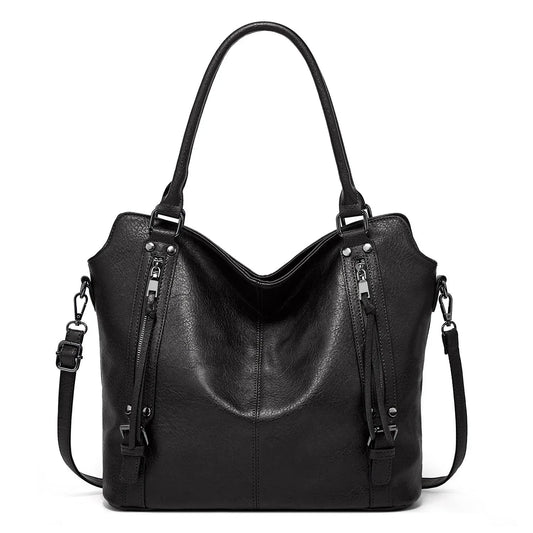 Elegante Damenhandtasche aus PU-Leder mit doppeltem Reißverschluss und Schulterriemen