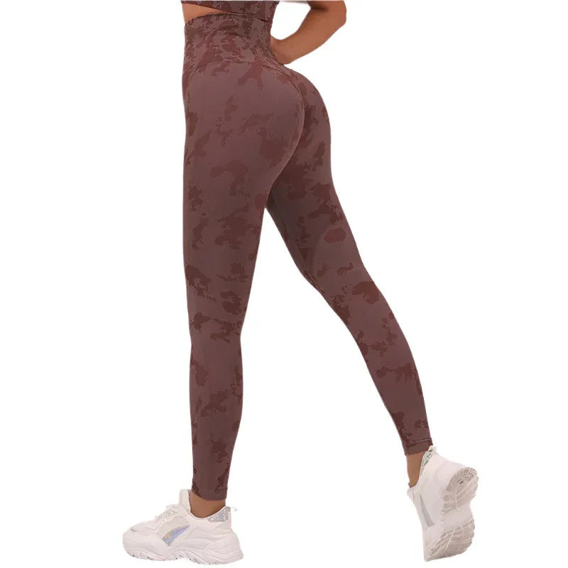 Damen Fitness Camouflage Yogahose Hohe Taille Nahtlose Leggings Po-Lift Strumpfhose Gym Sport Kleidung