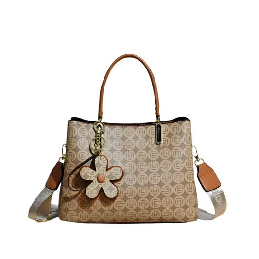 Damenhandtasche aus PU-Leder mit Blumenanhänger und abnehmbarem Schulterriemen