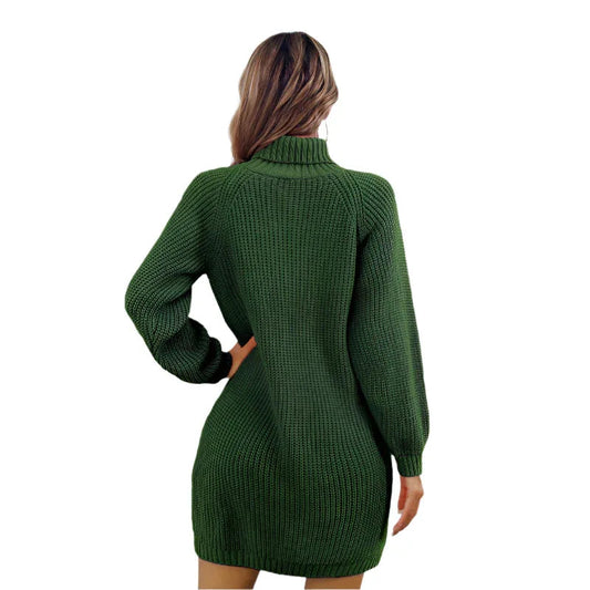 Damen Winter Rollkragen-Pulloverkleid mit lässigem Knopfdesign