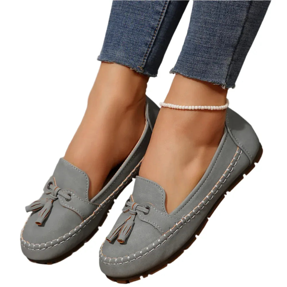 Damen Loafer mit runder Kappe, modisch, rutschfest, weich, bequem, flache Schuhe