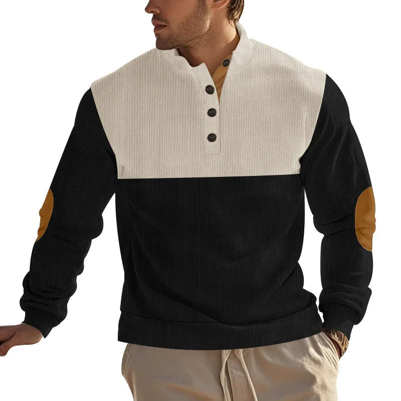 Herren Freizeitpullover mit Stehkragen, halber Knopfleiste und modischem Farbblockdesign
