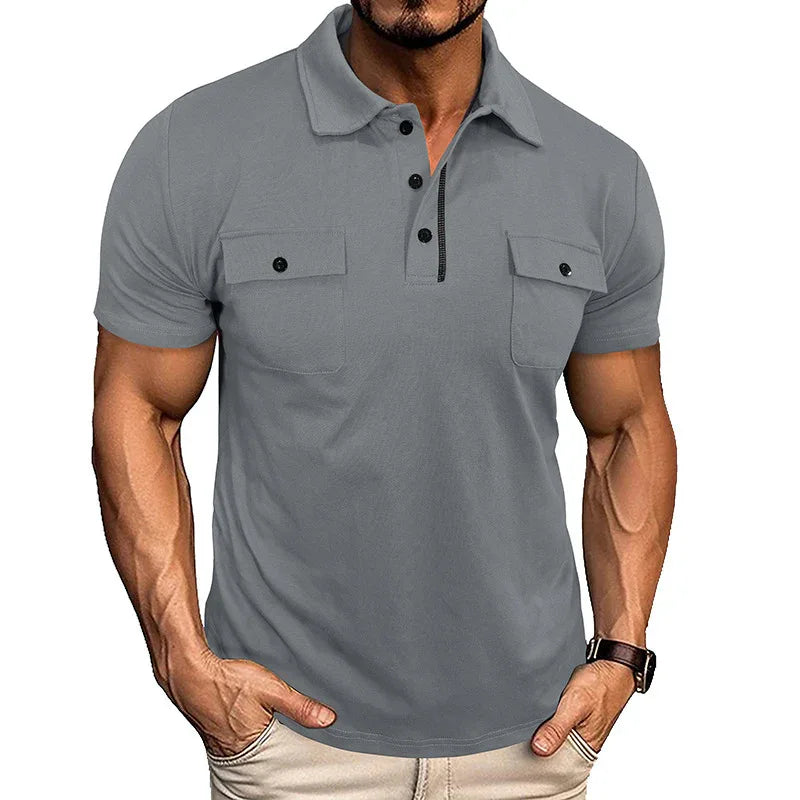 Sommer-Poloshirt mit Reverskragen und Brusttaschen, kurze Ärmel, Oberteile für Herren, Outdoor-Mode