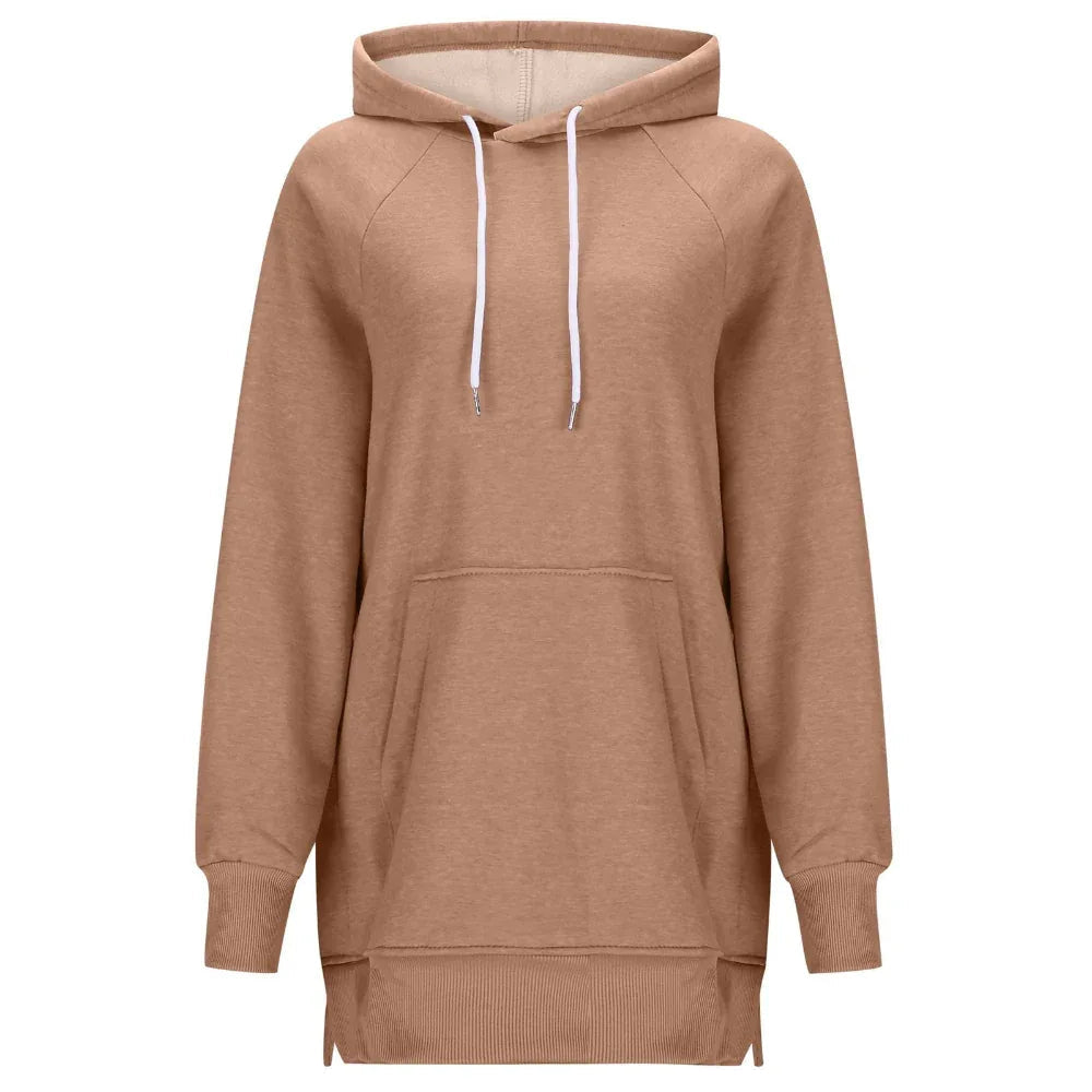 Damen Hoodie mit langen Ärmeln, geschlitzten Schultern und unifarbenem Design