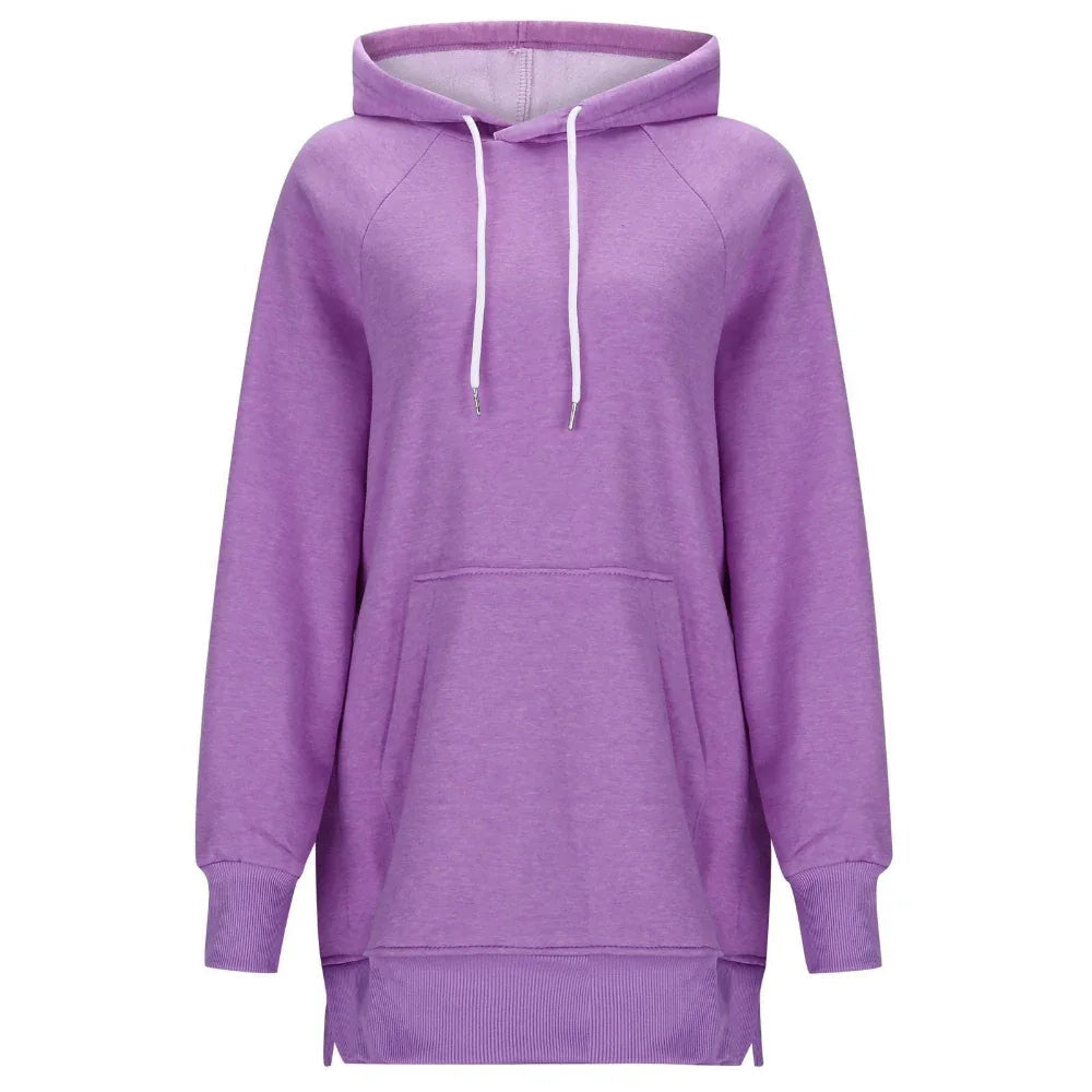 Damen Hoodie mit langen Ärmeln, geschlitzten Schultern und unifarbenem Design