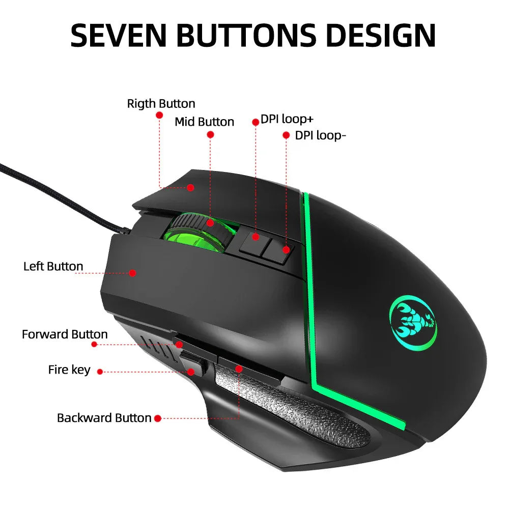 Kabelgebundene Gaming-Computermaus mit 6400 DPI und einstellbarer Multicolor-Beleuchtung