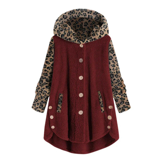 Herbst Und Winter Langarm Leopard Kapuze Plüschmantel Für Damen