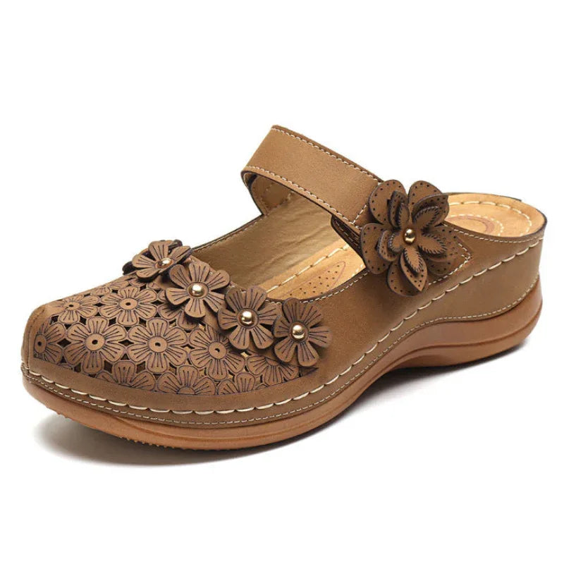 Sommerschuhe Vintage Blumen Keilabsatz Damensandalen