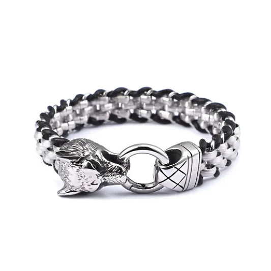 Herrenarmband aus Titanstahl mit Wolfskopfmotiv