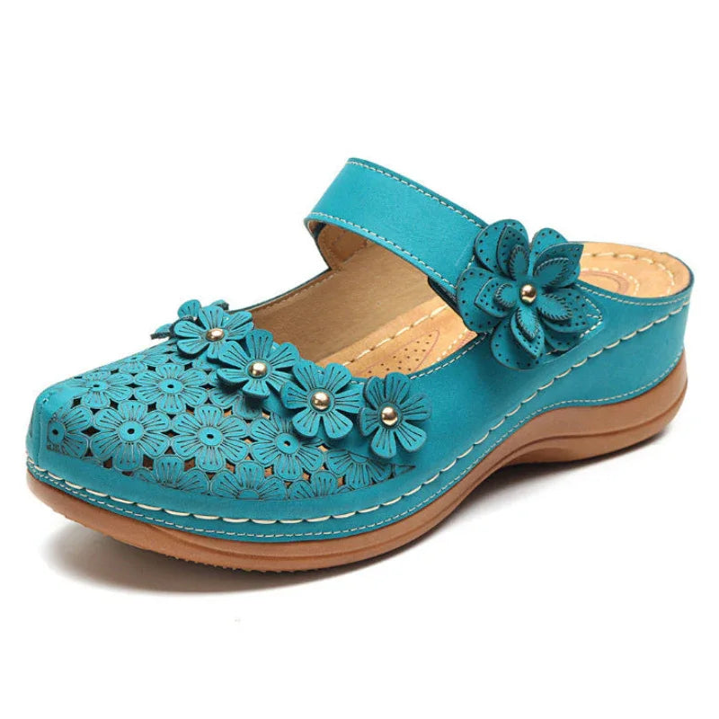 Sommerschuhe Vintage Blumen Keilabsatz Damensandalen