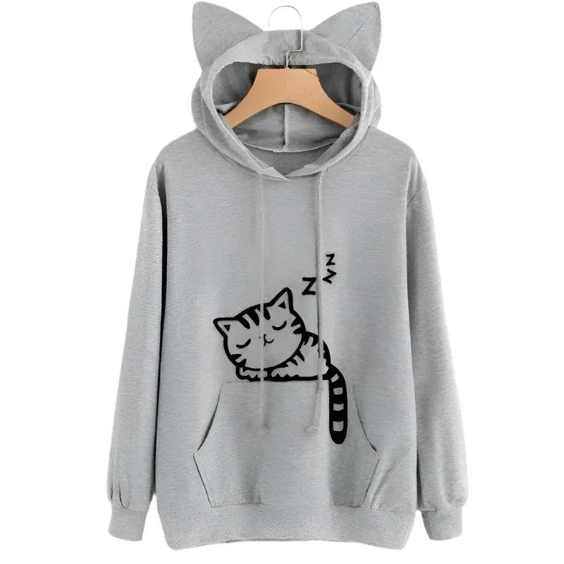 Damen Mädchen Casual Hoodies Pullover Langarm Niedliche Ohren Bedruckte Hoodies Jogginganzug Oberbekleidung Sweatshirt