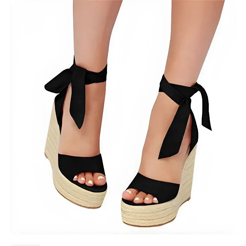 Sandalen Damen Sommer Keilabsatz mit Hanfseil-Sohle Plateau Schuhe
