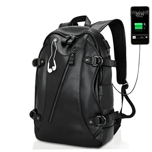 Herren USB Lade Rucksack aus Leder
