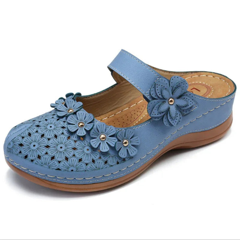 Sommerschuhe Vintage Blumen Keilabsatz Damensandalen