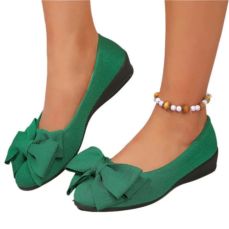 Schleifen-Ballerinas Damenmode Freizeitschuhe Runde Zehen Slip-On Loafer