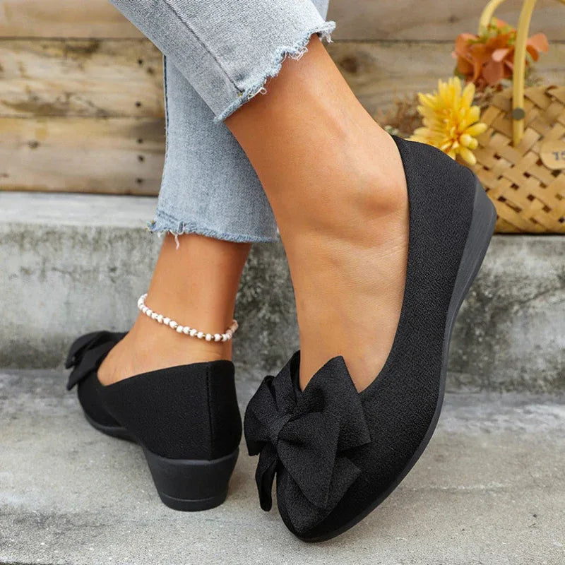 Schleifen-Ballerinas Damenmode Freizeitschuhe Runde Zehen Slip-On Loafer