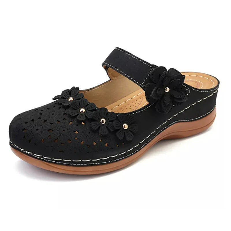 Sommerschuhe Vintage Blumen Keilabsatz Damensandalen